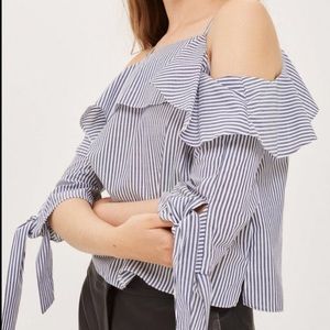 Topshop Striped Cold Shoulder Blouse
